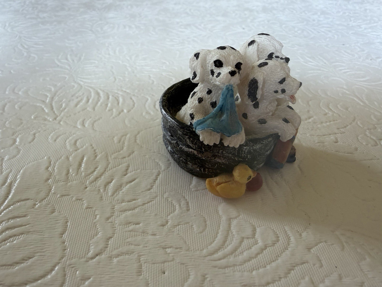 Vintage Dalmatian Puppy Figurine Lot 4pc Wind Up Musical Music Box Red Wagon