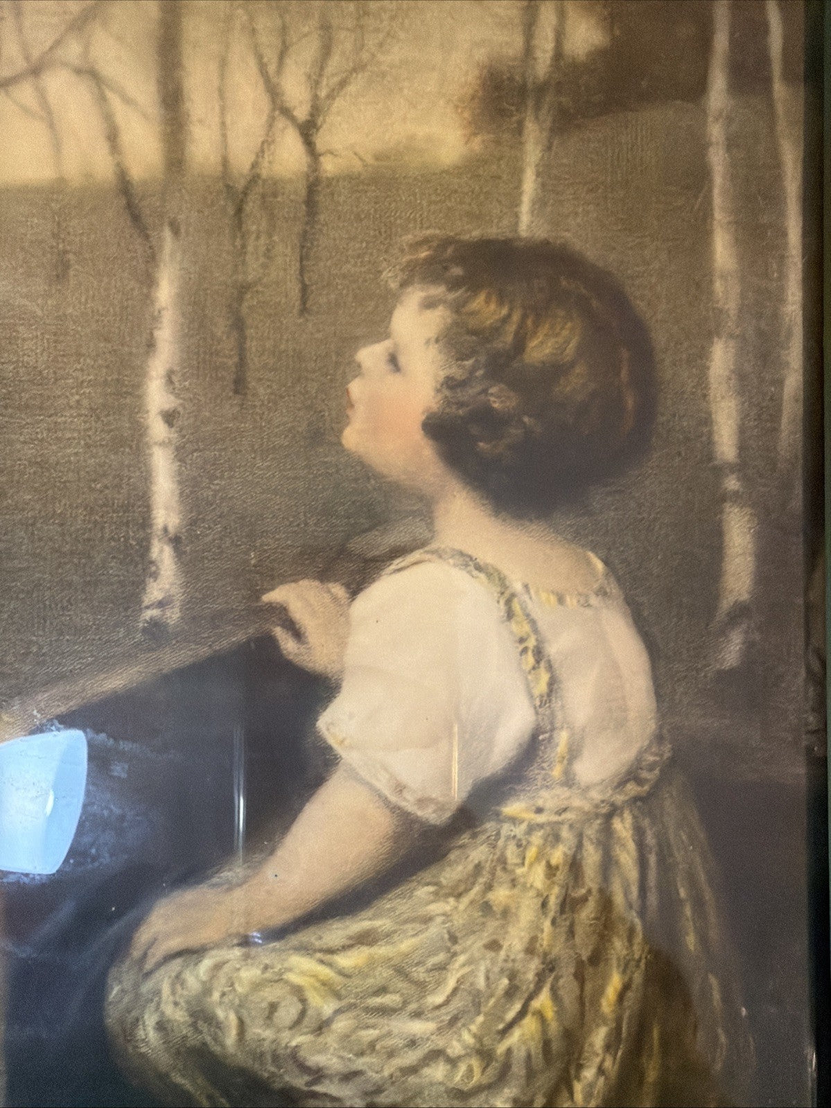 Antique 1920s Spring Song Girl Bird Framed Art Simon Glucklich #838 10" x 13"