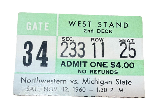 1960 Northwestern Wildcats vs Michigan State Football Ticket Stub Vintage