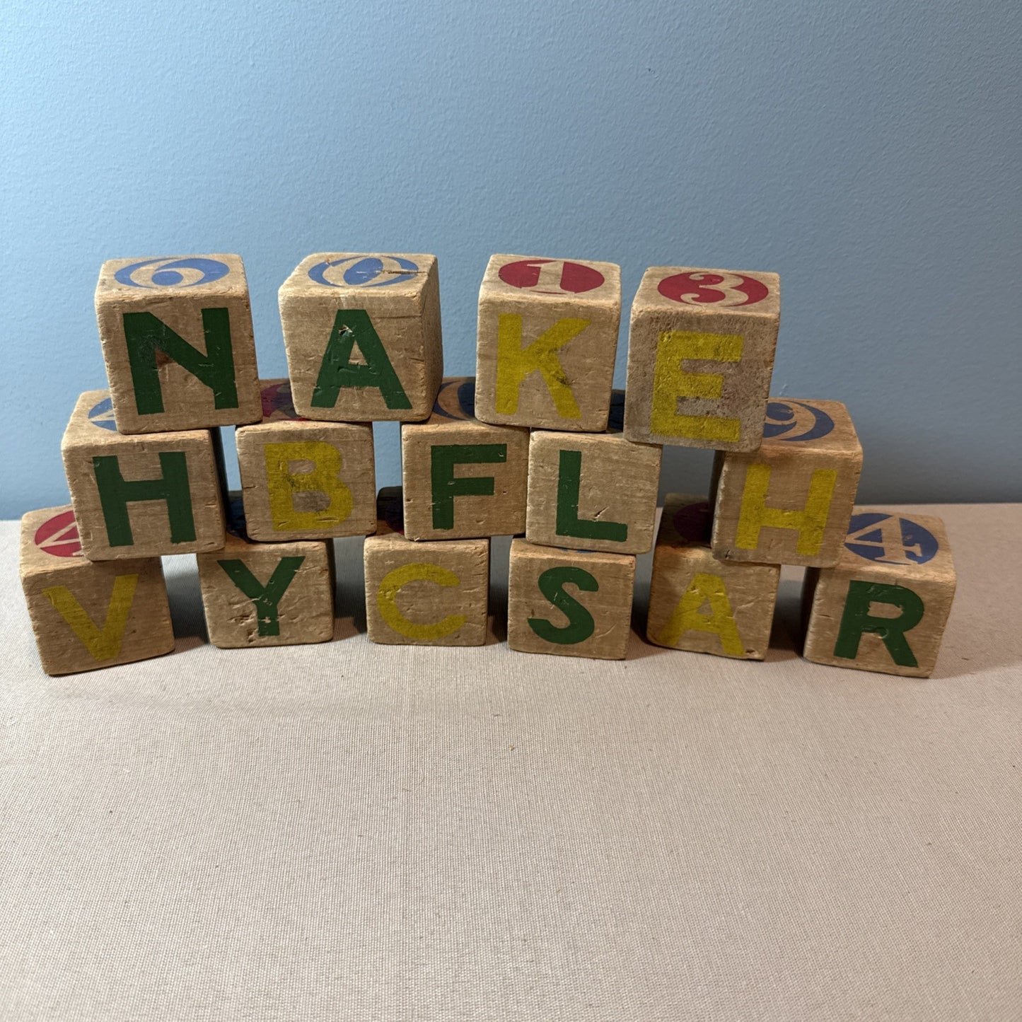 Vintage Antique Wooden Children's Toy Number Alphabet Blocks 15 Sm 2x2