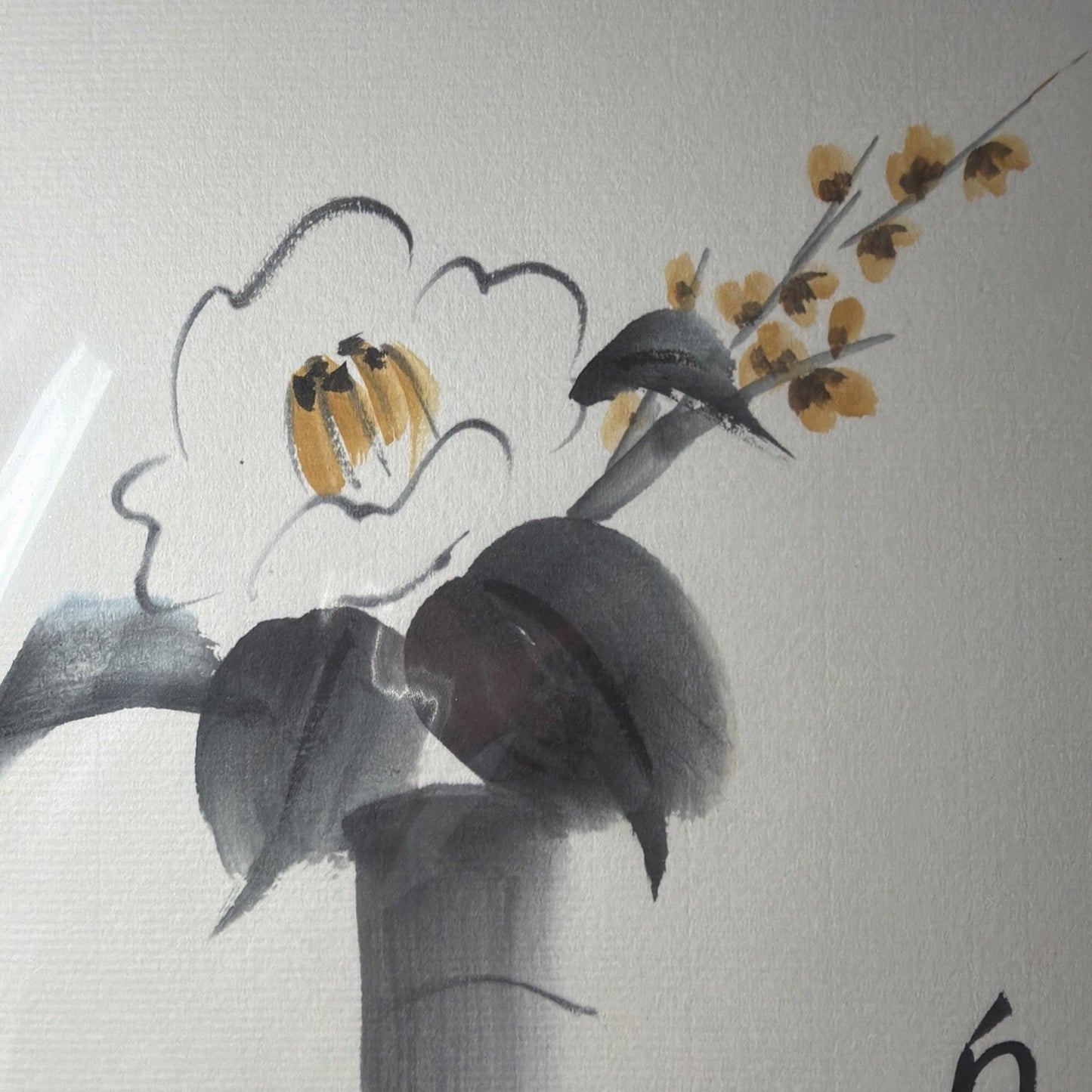 Vintage Japanese Peony Painting Shikishi Board Sumi-e Floral Art