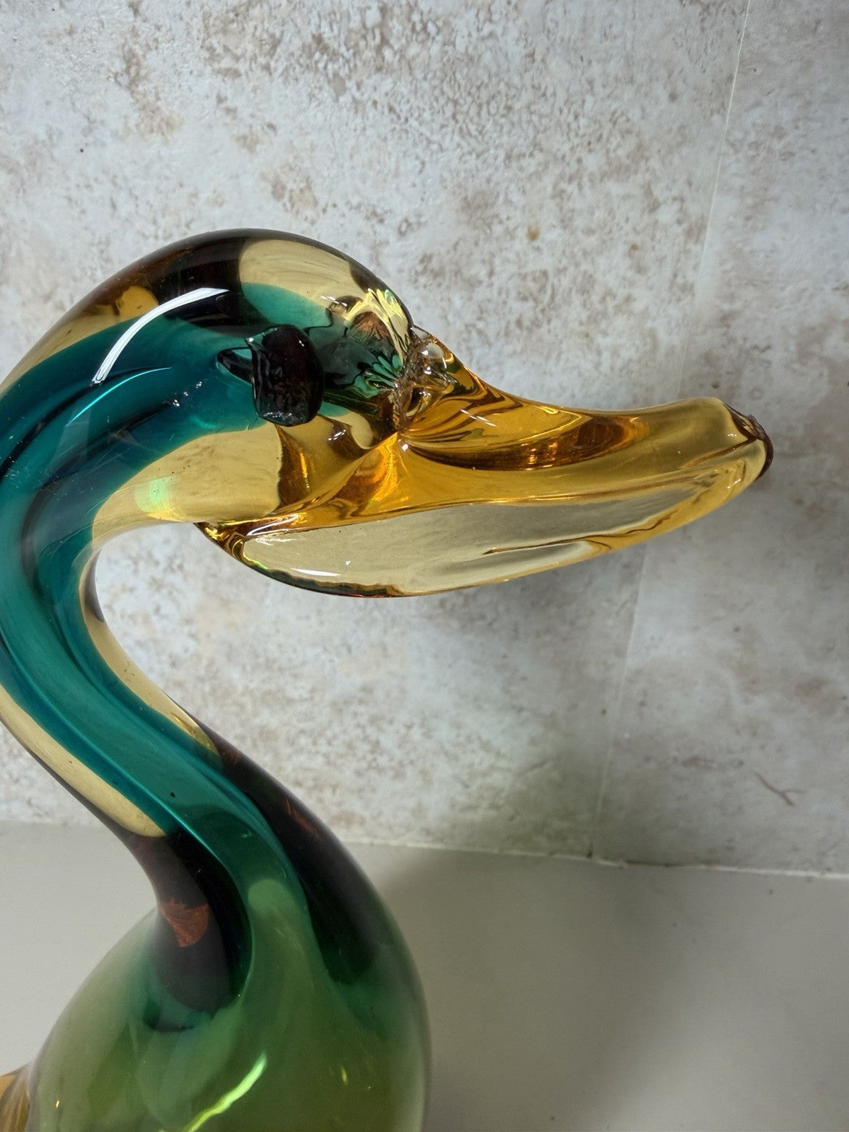 Vintage Murano Style Art Glass Rooster Duck Figurine Set Hand Blown Italy Pair