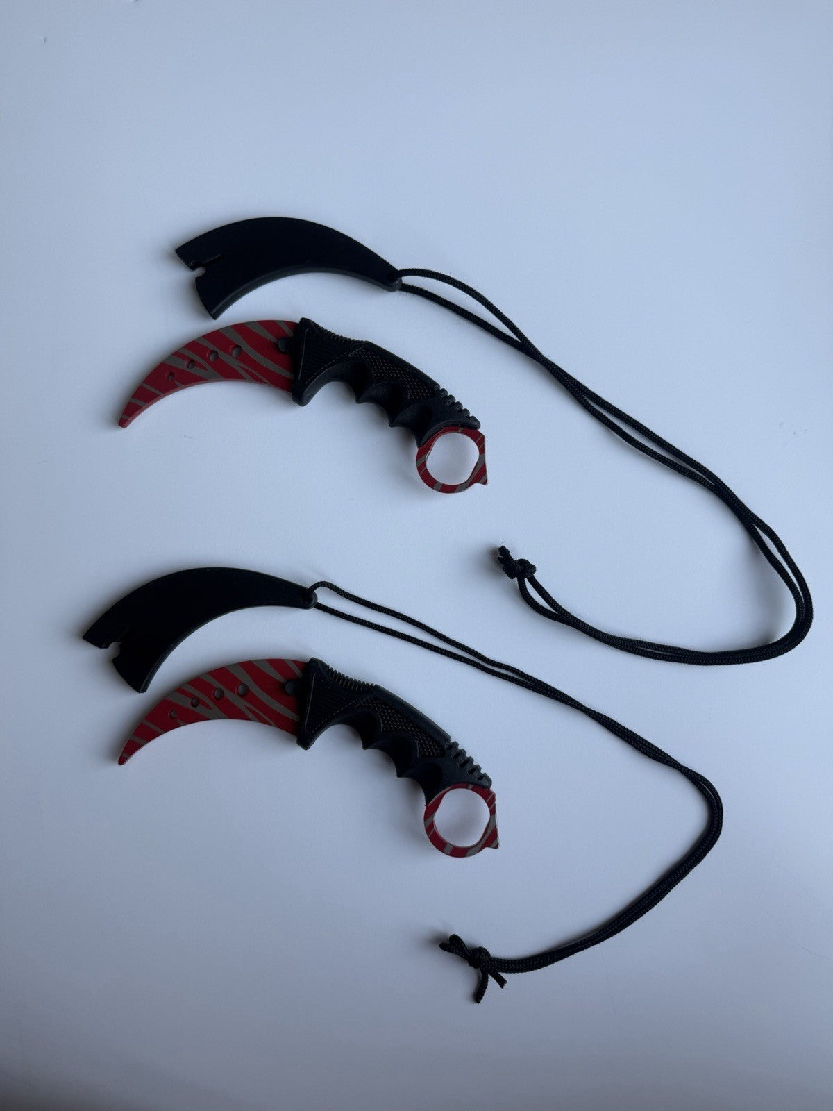 Fixed Blade Karambit Knife Pair Lot of 2 Red Tiger Stripe with Sheaths