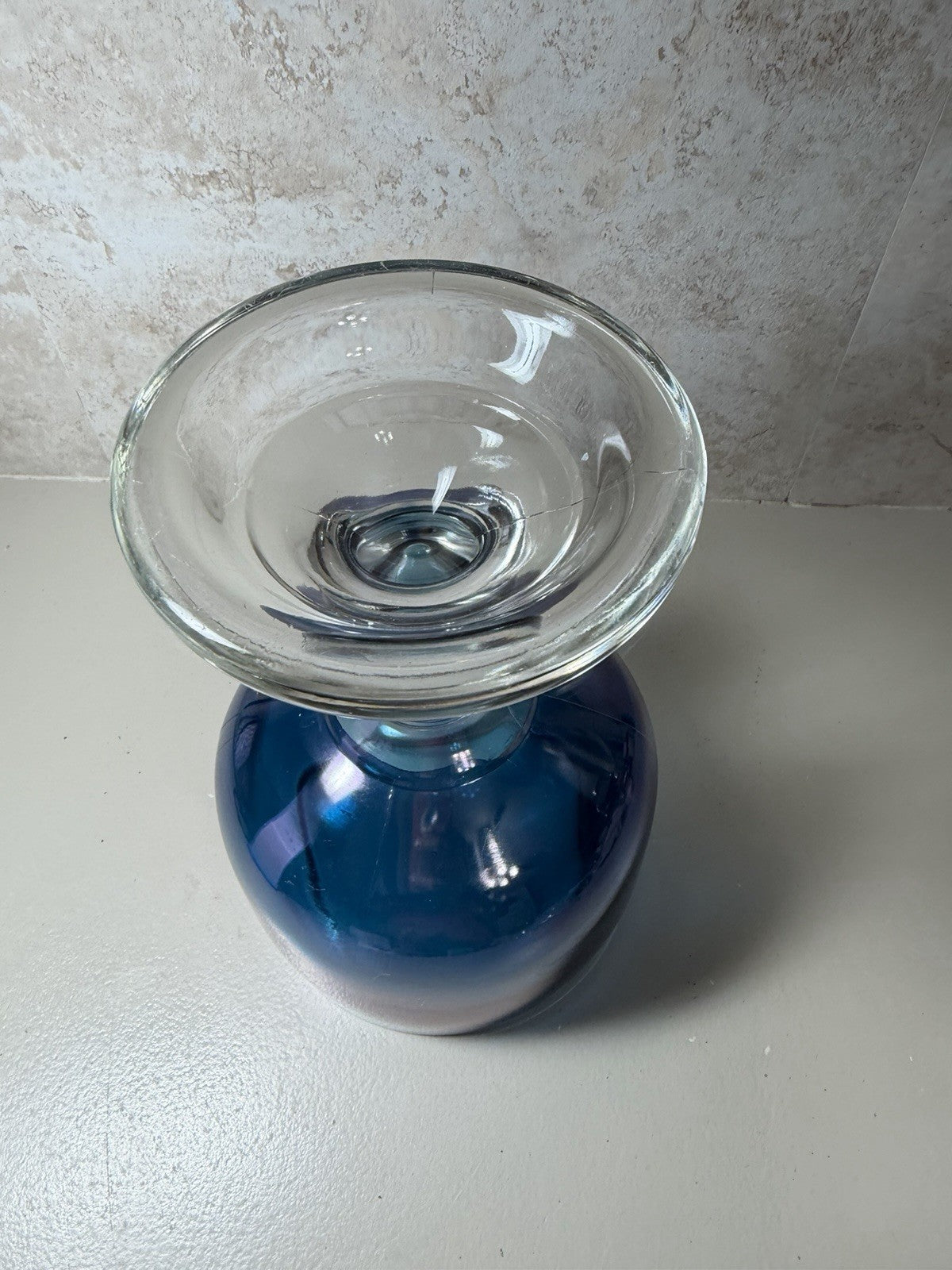 Vintage Sigma Alpha Rho Sorority Iridescent Blue Glass Goblet Chalice 8.5"