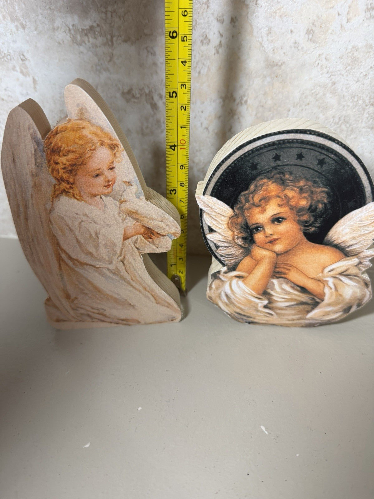 Handcrafted Wooden Angel Figurines Lot 7 Signed Folk Art Christmas Holiday Decor