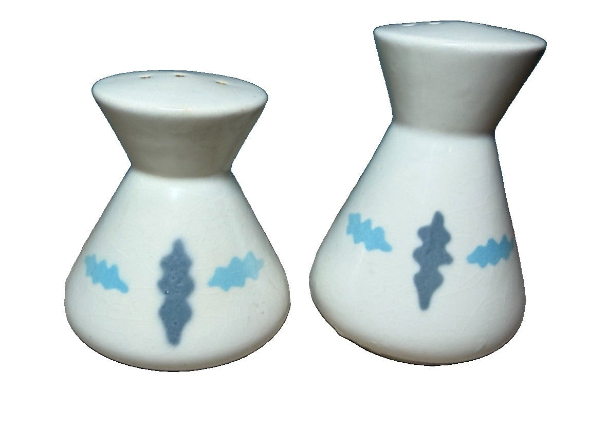 Vintage Ceramic Salt Pepper Shakers Cream White Blue Hand Painted Floral Pair 2