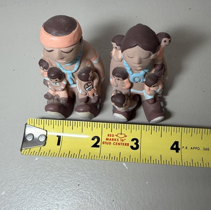 Vintage 1989 Teissedre Storyteller Native American Clay Pottery Figurines Pair
