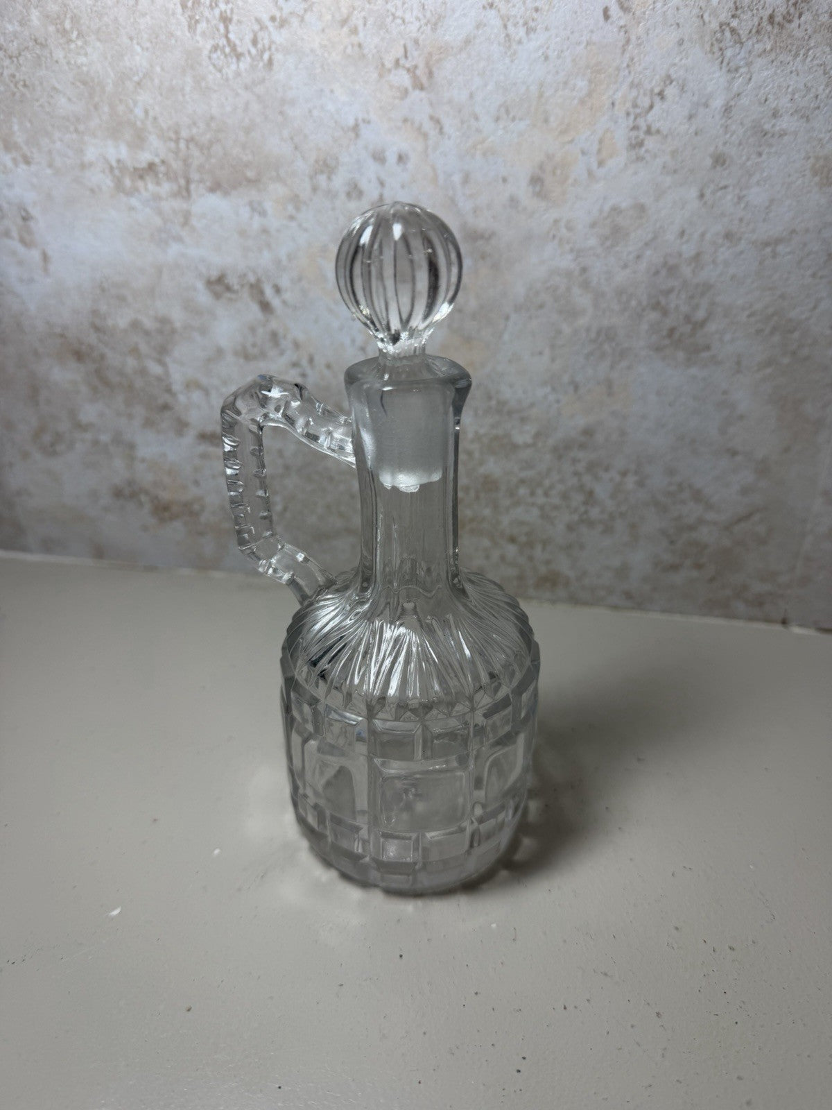 Vintage Cut Glass Cruet Bottle Stopper Paneled Block Pattern 6.5" Decanter