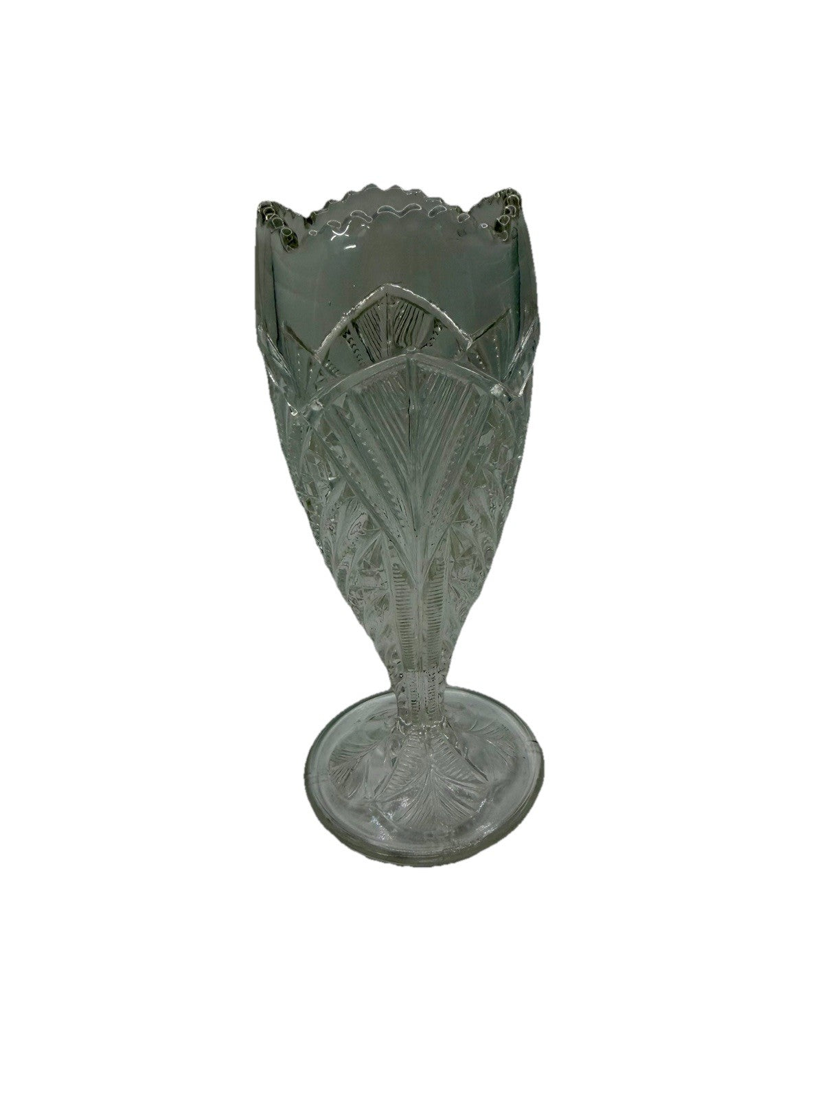 FAPG Bryce Higbee Bonaire Palm Leaf Fan Vase Glass 6 Inch EAPG Antique