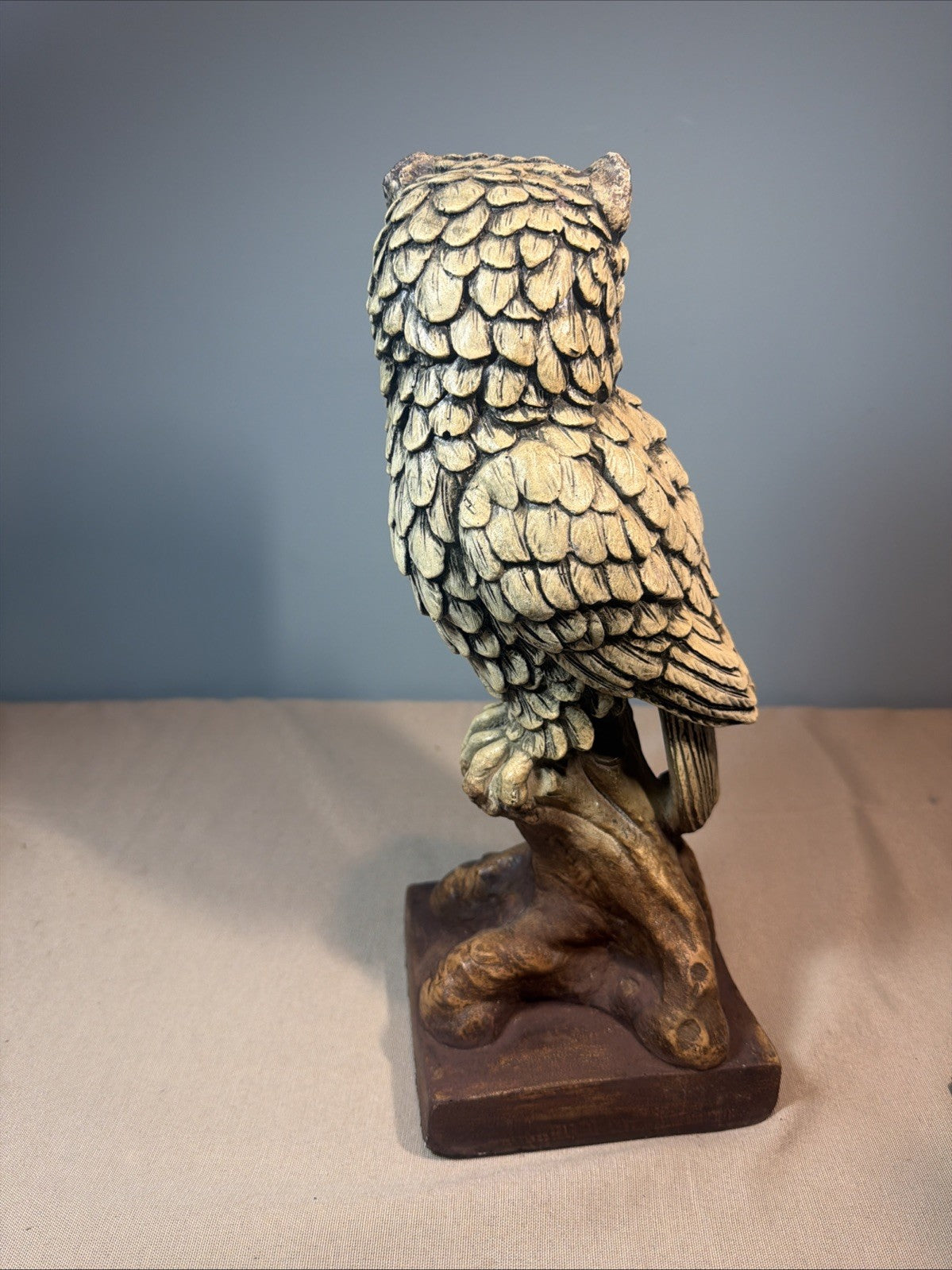 Vintage Chalkware Owl Statue 14.5" Mid Century Owl Figurine