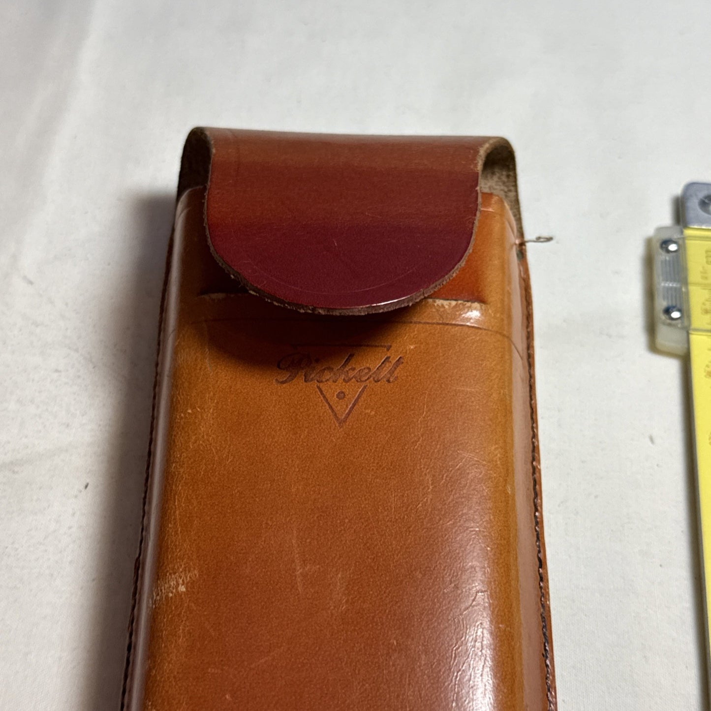Vintage Pickett 12 Inch Metal Slide Rule Eye Saver Yellow Embossed Leather Case