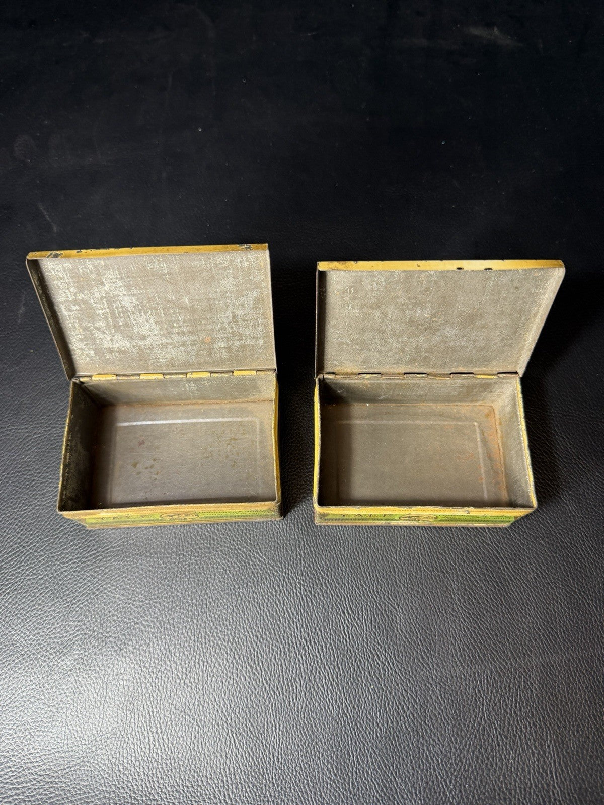 Antique Yale Mixture Tobacco Tins 2 Marburg Bros Baltimore Maryland Green EMPTY