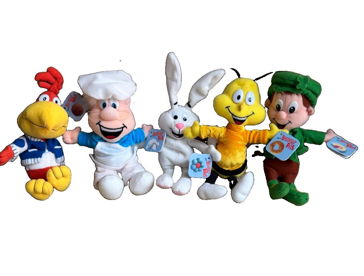 Vintage 1990s General Mills Breakfast Pals Plush Set 5 Cereal Mascots Toys NWT