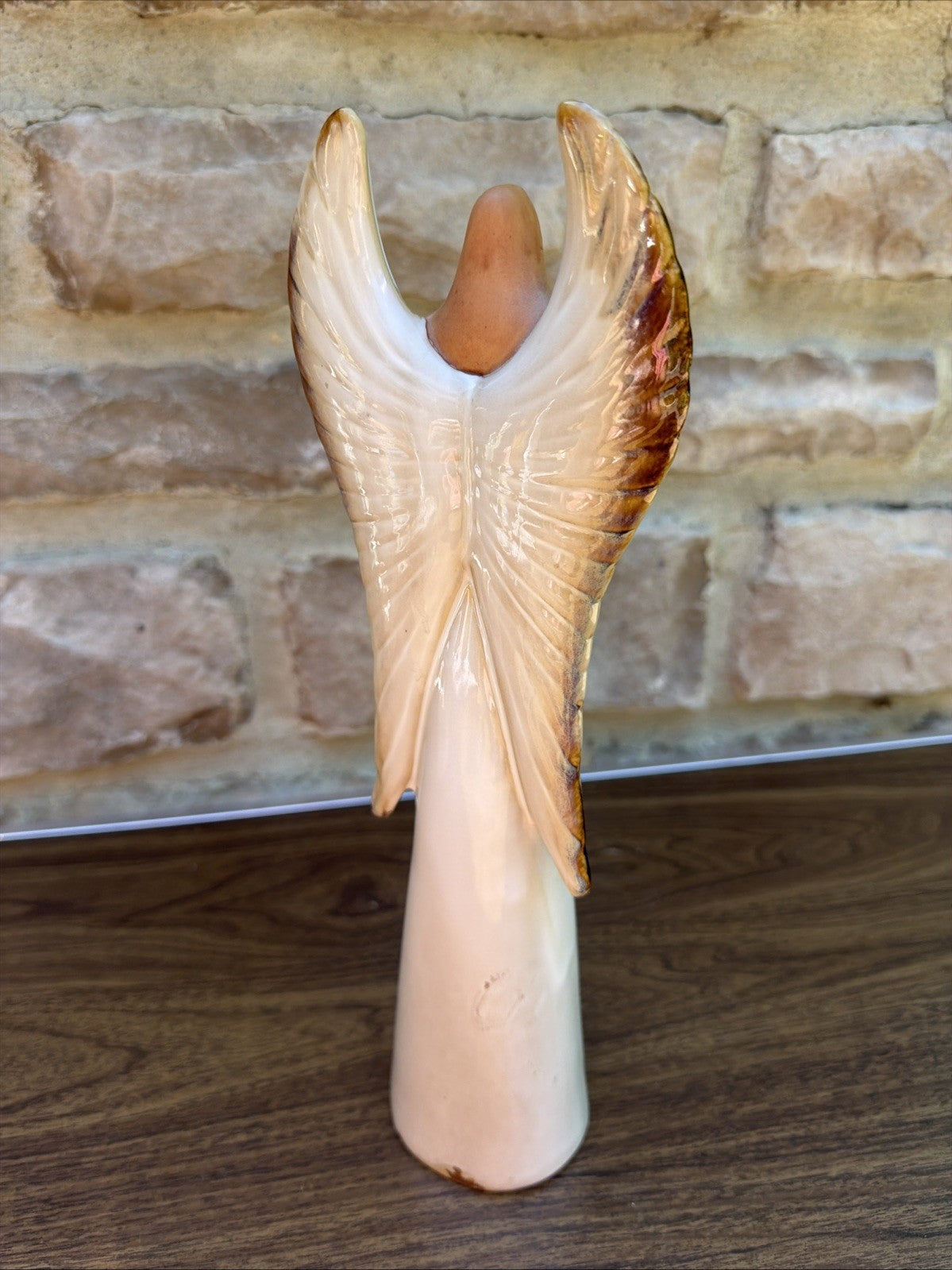 Glazed Ceramic Angel Figurine 13" Neutral Tone Home Decor Statue