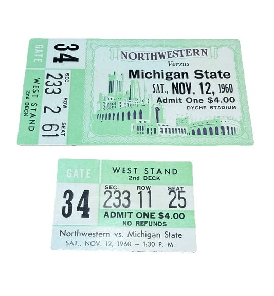 1960 Northwestern Wildcats vs Michigan State Football Ticket Stub Vintage