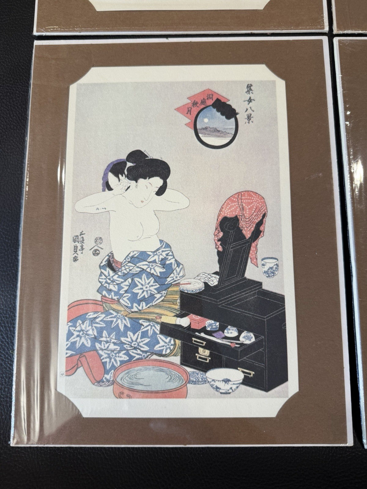 Vintage Japanese Woodblock Print Cards Bijin Geisha Mounted Lot 9 Framed 8x10