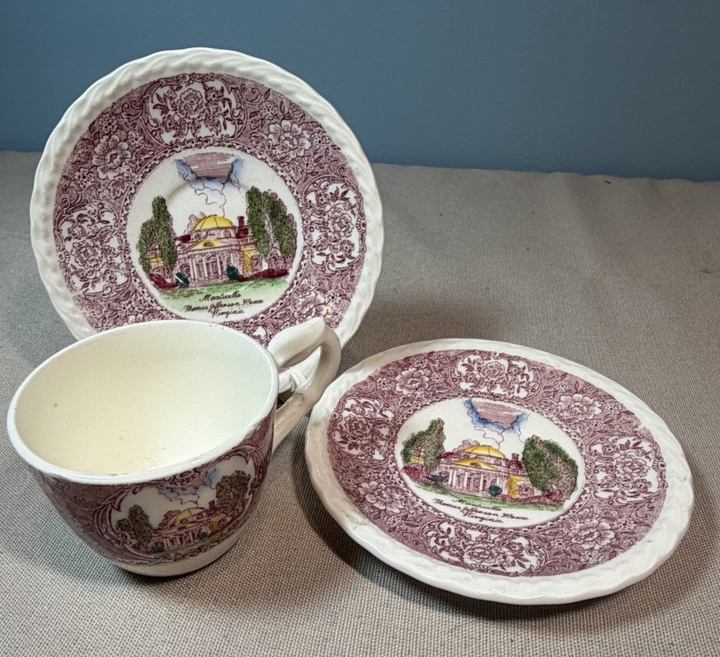 Vernon Kilns Thomas Jefferson Monticello Demitasse Cup Saucer Set
