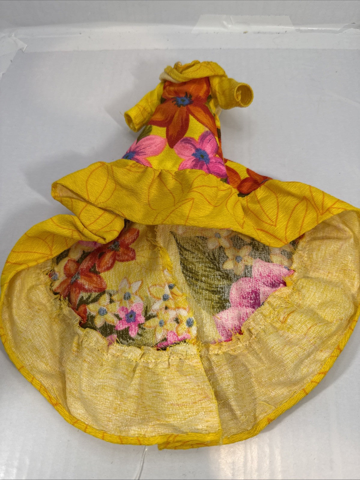 Vintage 1970s Barbie Doll Floral Yellow Housecoat Brunch Gown Outfit