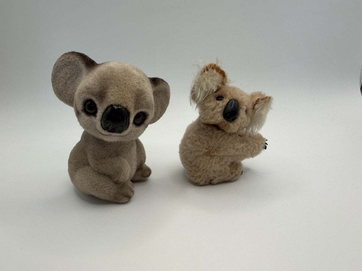 Vintage Josef Originals Japan Flocked Koala Bear Figurine & Squeeze-clip Koala