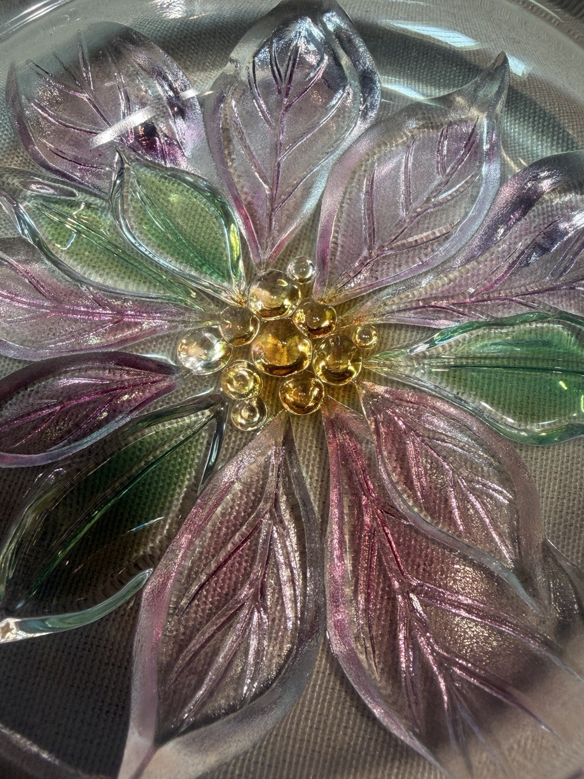 Vintage Savoir Vivre Glass Poinsettia Candy Dish Trinket Tray Floral Holiday