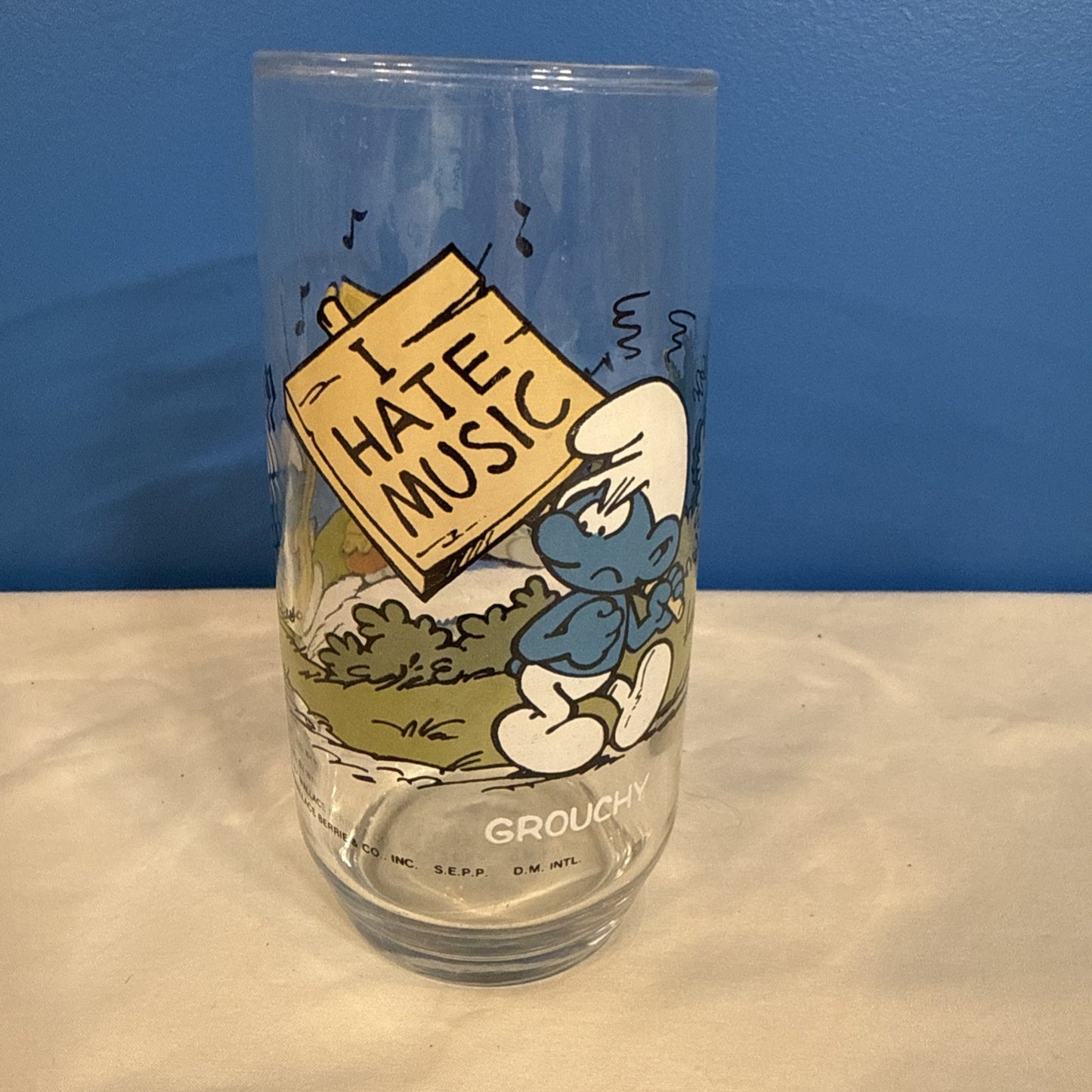 Vintage 1982 Smurfs Peyo Drinking Glasses Set of 5 Smurfette Papa Hefty Grouchy