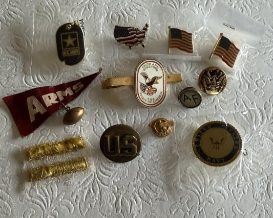 Vintage US Military Insignia Pin Tie Bar Lot Army Navy Air Force Collectibles