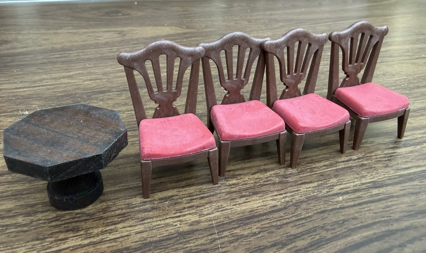 Miniature Dollhouse Kitchen Furniture Set Pedestal Table 4 Resin Chairs 1/12