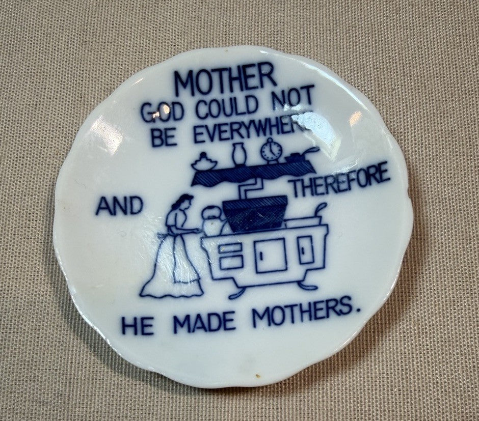 Vintage Miniature Cup Saucer Kitchen Prayer He Made Mothers Blue White