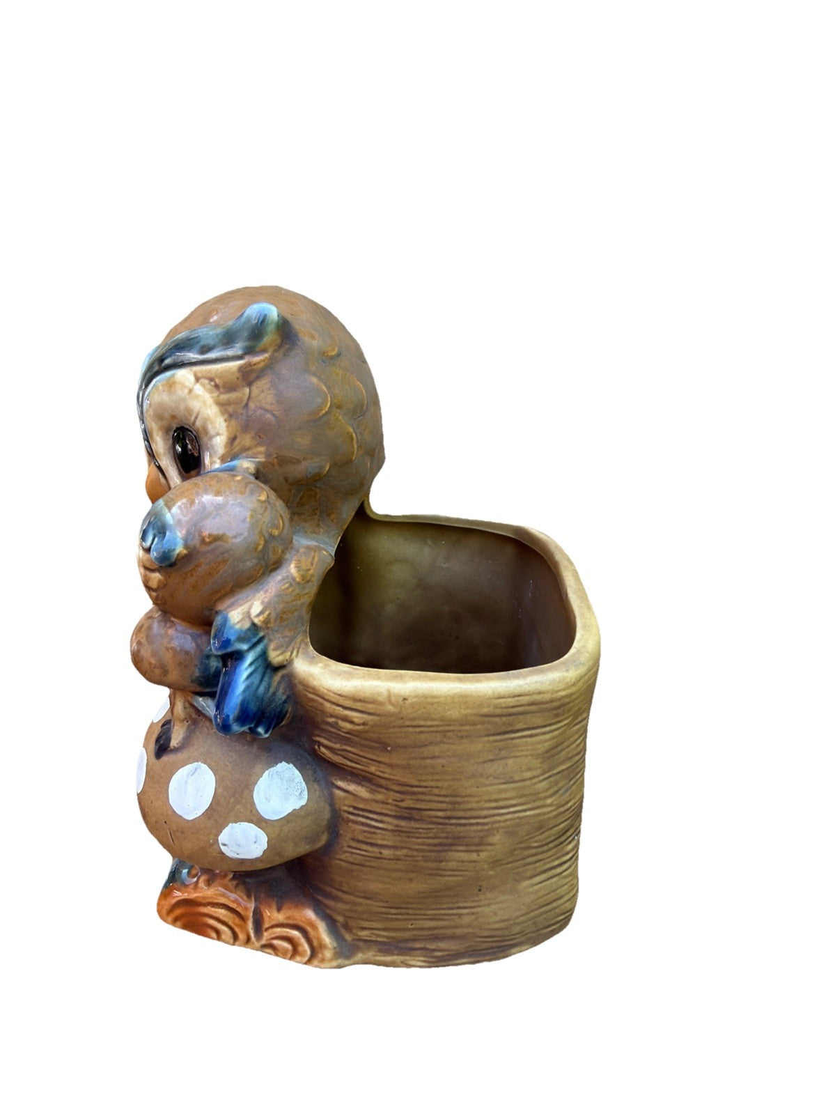 Vintage Rare MCM Owl Mushroom Planter Adult Baby Owls 5" Figurine from Japan