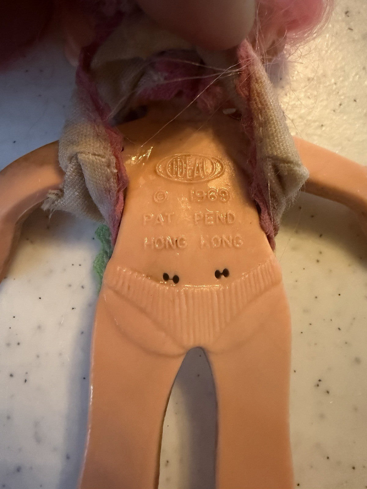 Vintage 1969 Ideal Flatsy Doll Pink Hair Blue Eyes with Original Outfit 4.5"