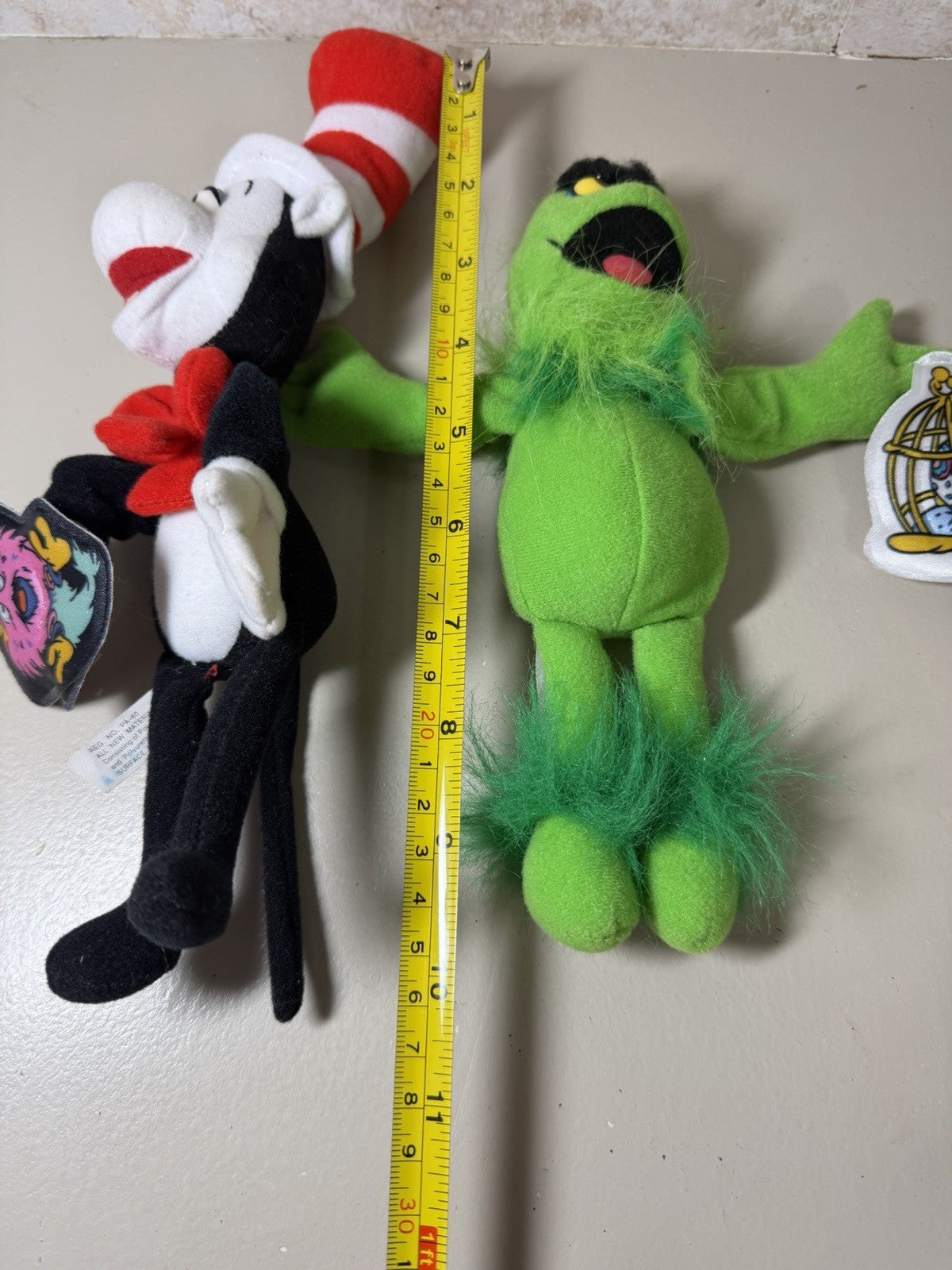 Vintage 1997 Mattel Henson Dr Seuss Cat in the Hat & Grinch Plush Toy Lot 10"