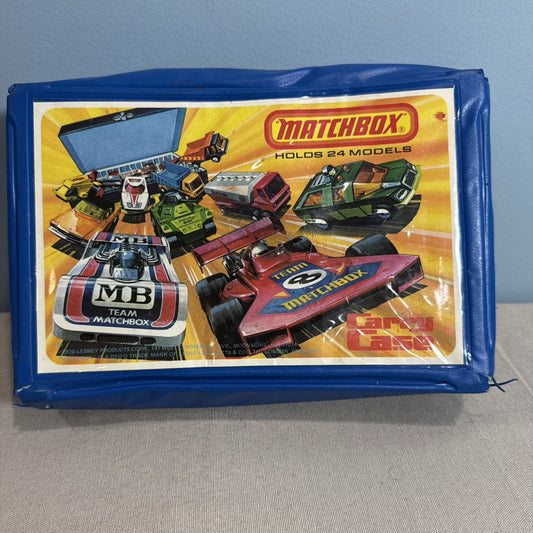 Vintage 1976 Matchbox Lesney Blue Carry Case 24 Diecast Cars Superfast Collector