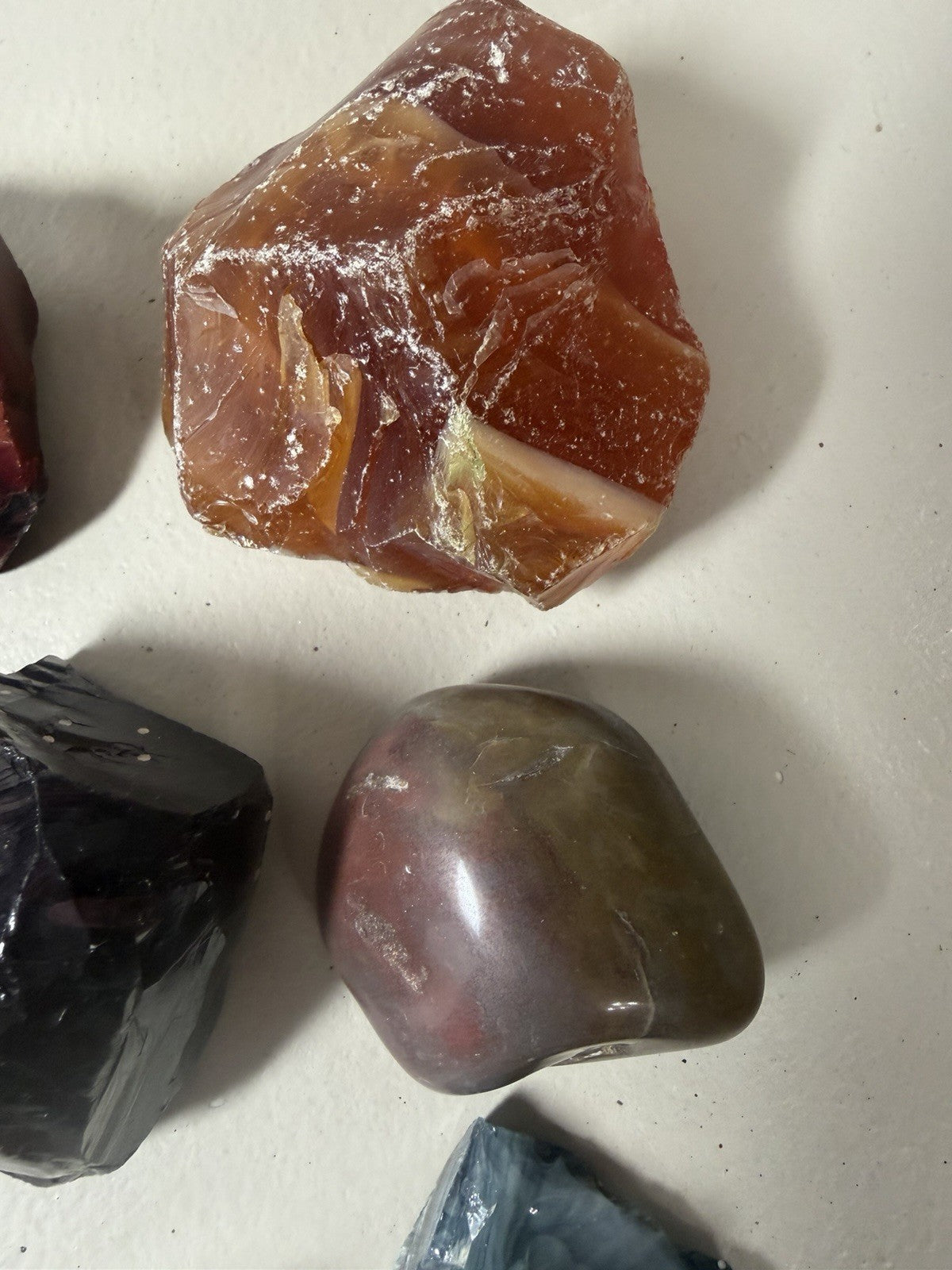 Raw Slag Glass Cullet Chunks Red Amber Yellow Orange Black Stones Lot of 12