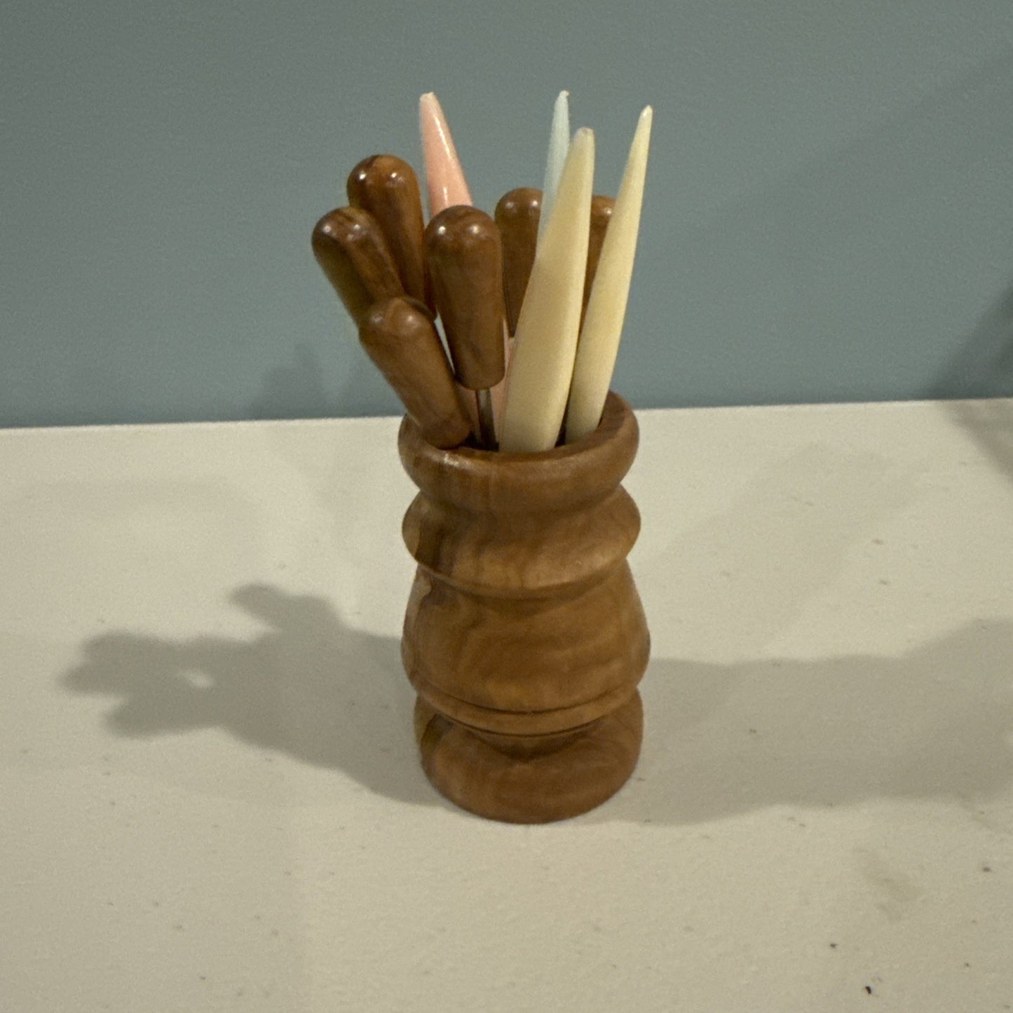 Vintage Wood Cocktail Picks Set Olive Pickle Appetizer Holder Barware