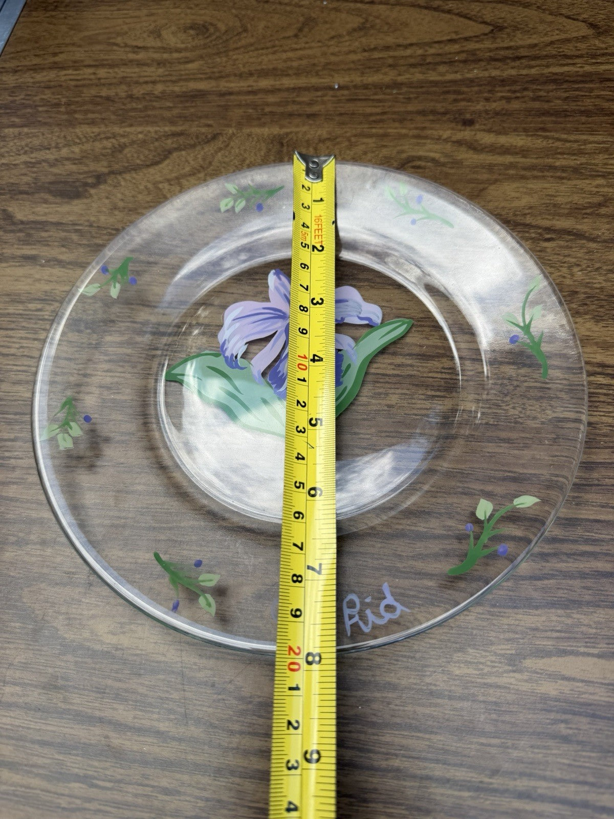 Vintage Reverse Painted Glass Plates Orchid Larkspur Floral Art Set of 2 - 8”