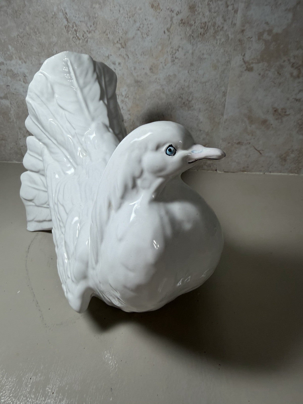 Vintage White Ceramic Dove Figurine 10in Large Bird Statue Glossy Porcelain 10"