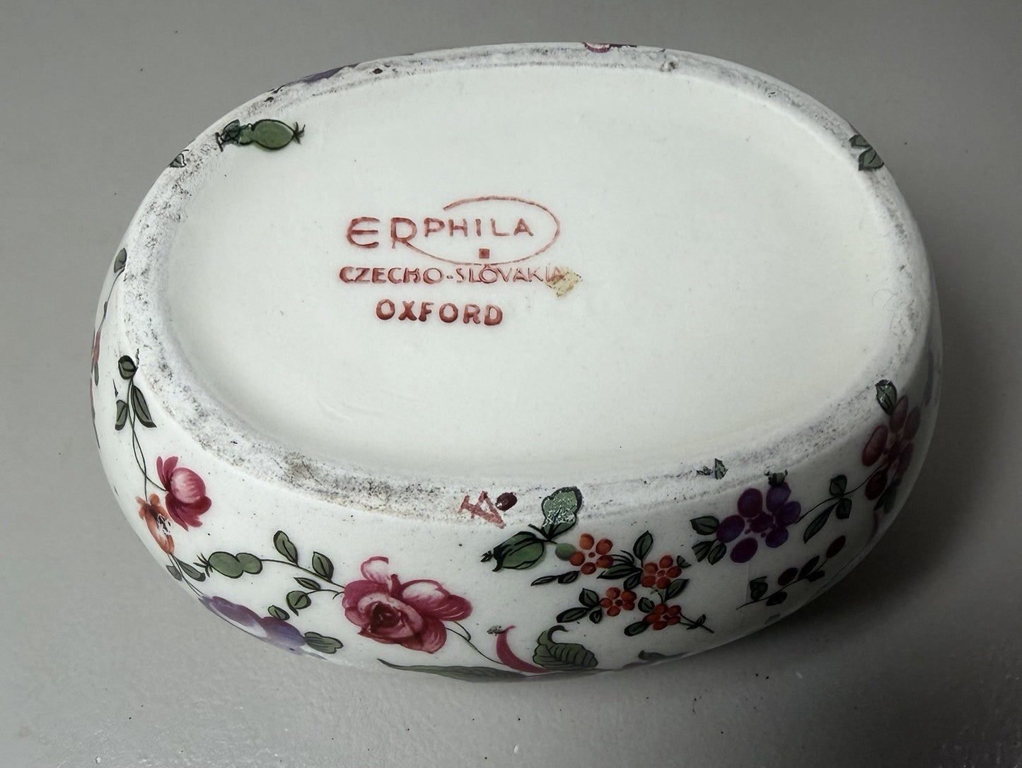 Vintage Erphila Czechoslovakia Oxford Floral Ceramic Planter Bowl Small Crack