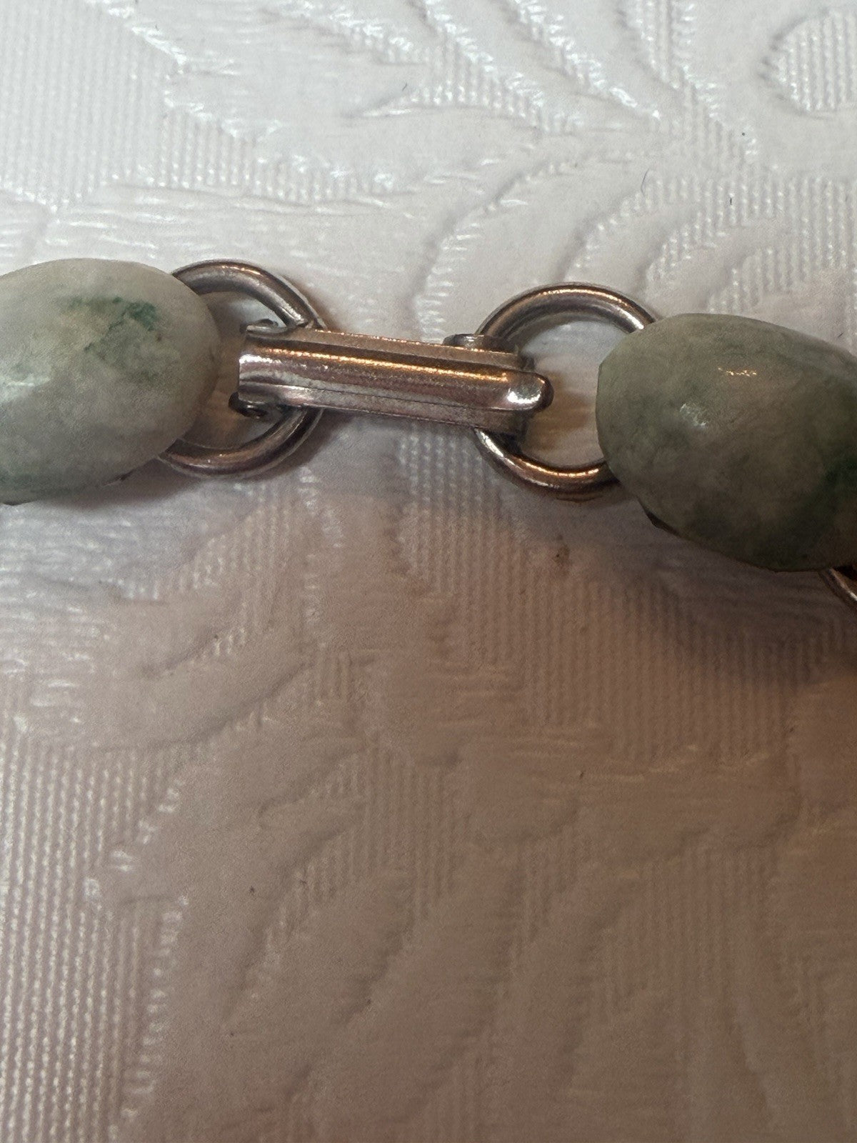 Vintage Jade Green Stone Link Bracelet & Earring Set Silver Tone 7" Pierced Stud