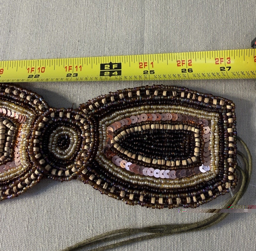 Vintage NWT Baba Brown Gold Beaded Sequin Statement Belt Boho Tie Sash BT-4