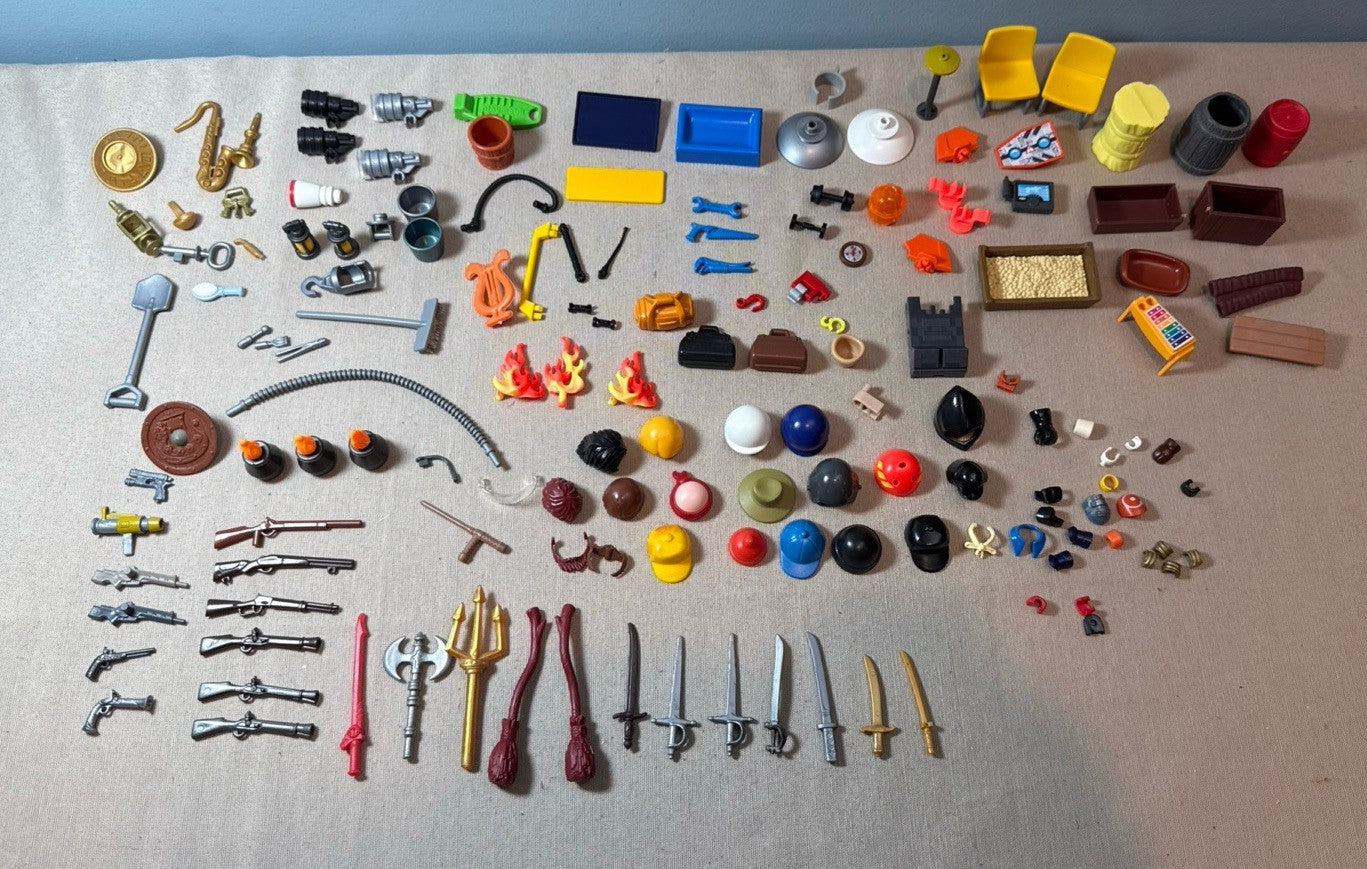 Vintage Playmobil Accessories Lot 100+ Pieces Weapons Tools Furniture Animal