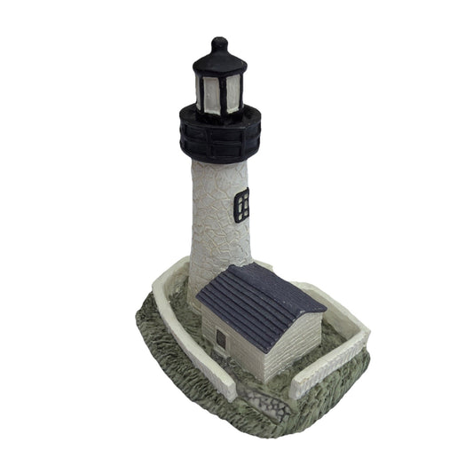 Vintage Small Lighthouse Figurine Resin White Fenced Coastal Decor RARE 4"x3"