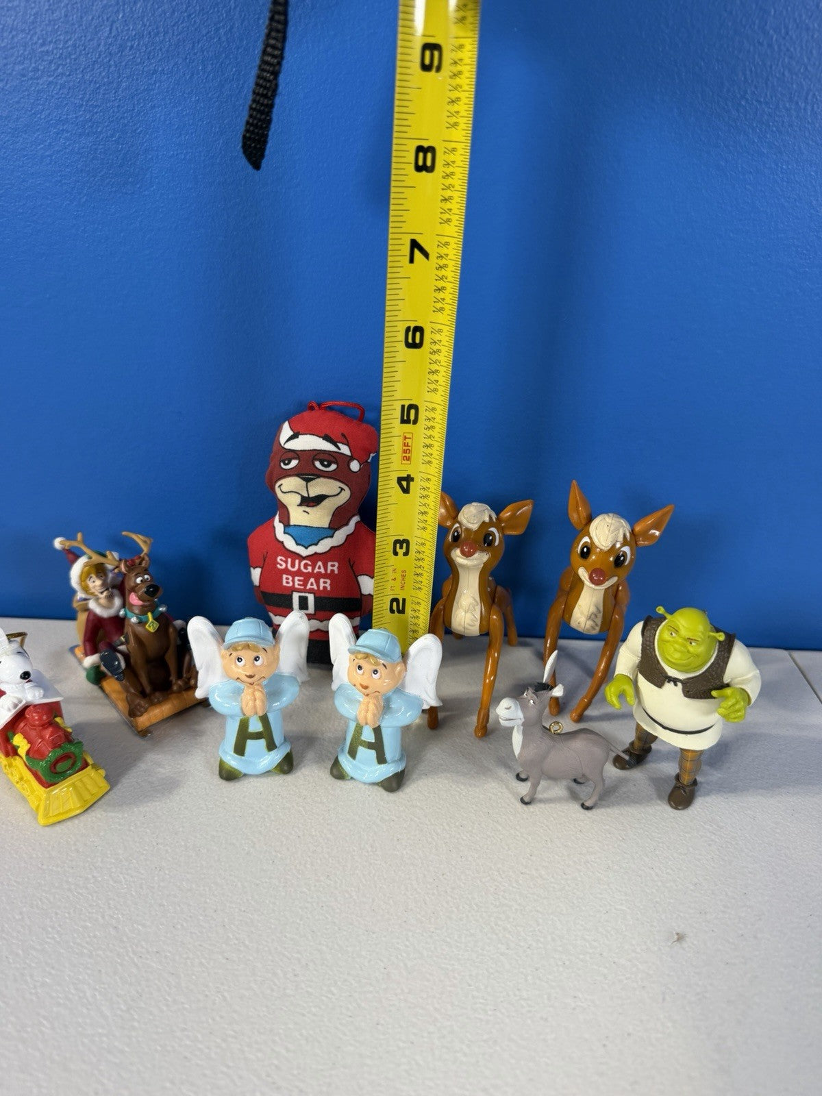 Vintage Christmas Ornaments Lot of 9 Shrek Scooby Snoopy Rudolph Sugar Bear Toys