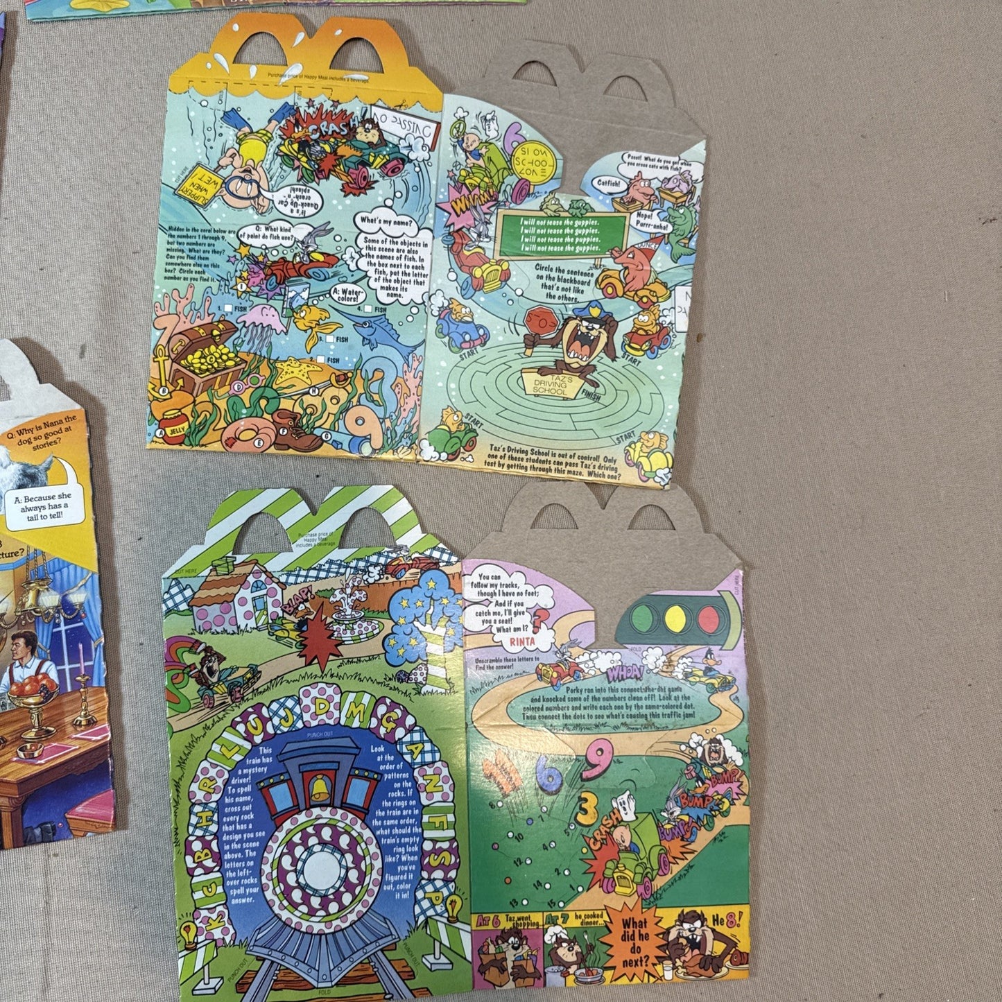 Vintage McDonalds Taco Bell Kids Meal Box Lot 10 Barbie Ariel Shaq Looney Toons