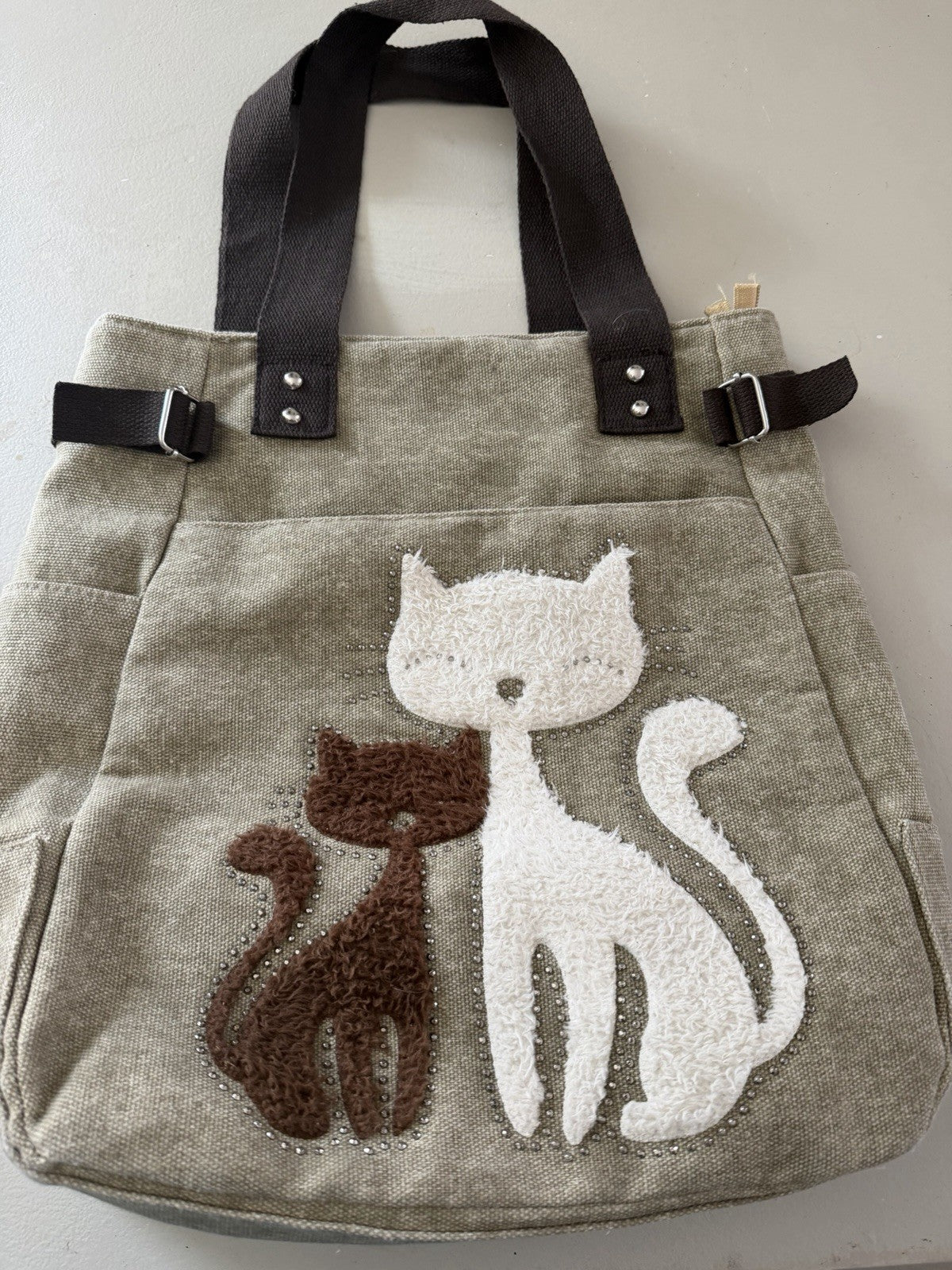 Kaukko Canvas Cat Tote Bag Furry Cat Design Spacious Handbag