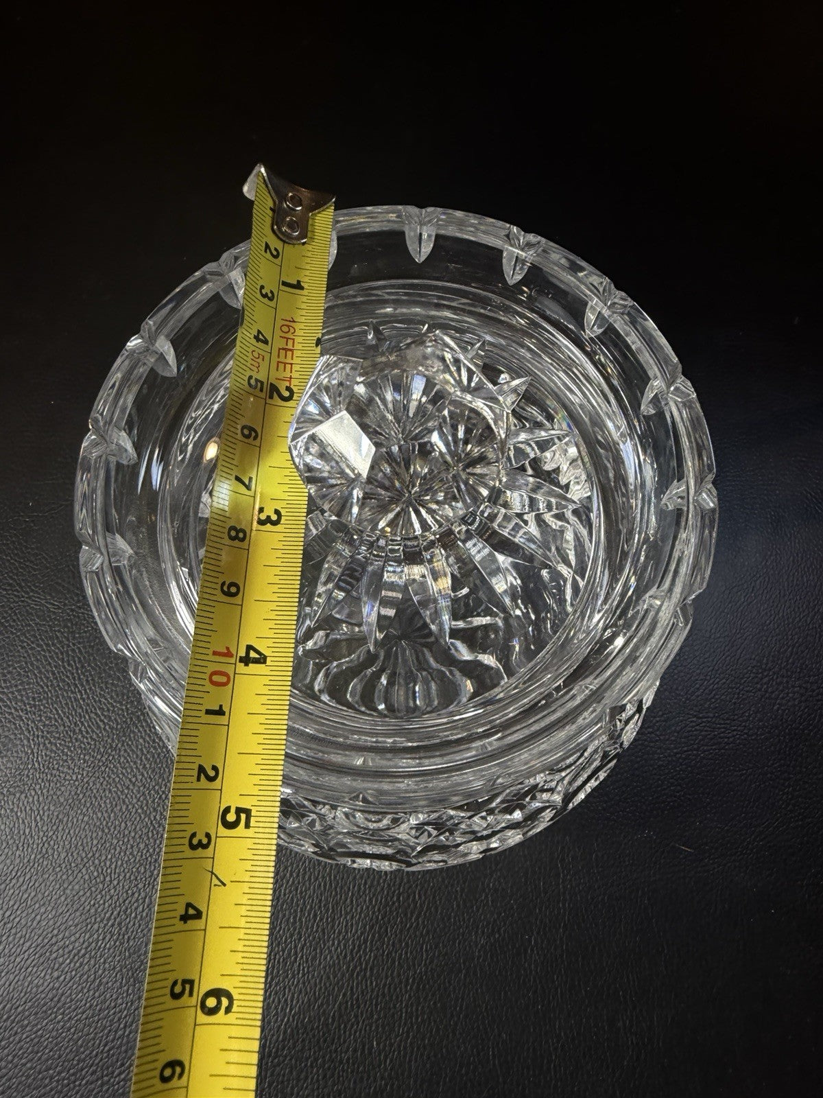 Vintage Heavy Cut Crystal Candy Apothecary Jar Lid Diamond Fan Pattern 6"