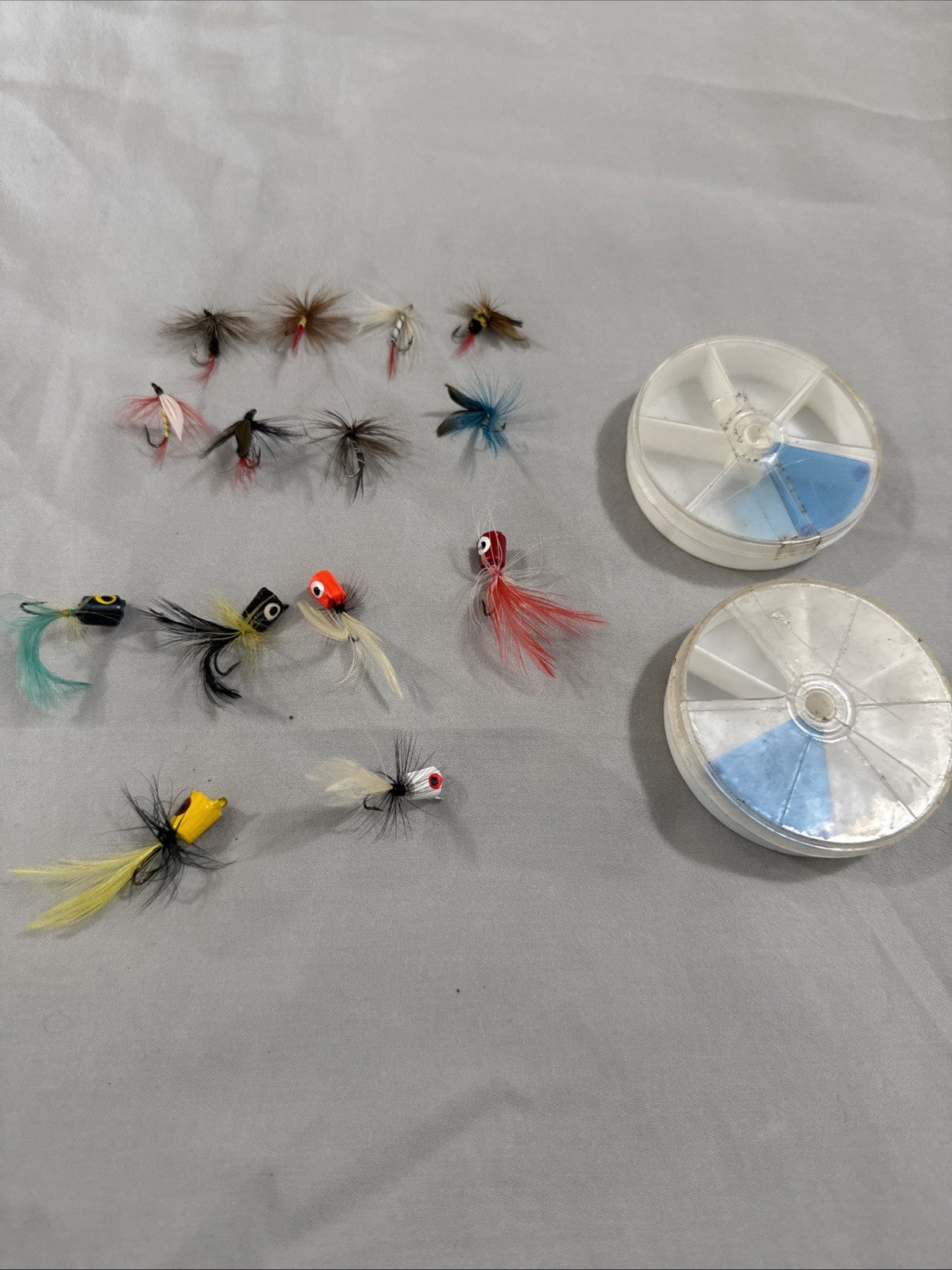 Vintage Fly Fishing Popper Dry Flies Lot 13 Pieces With 2 Cases