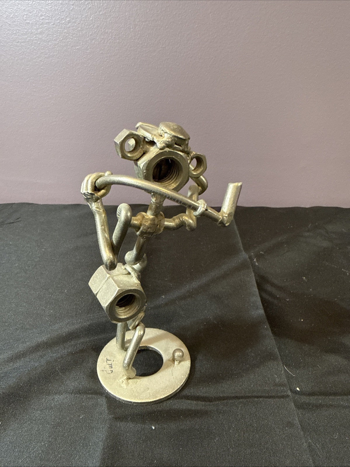 Vintage Nuts and Bolts Handmade Sculpted Metal Golfer Figurine, Set Of 2