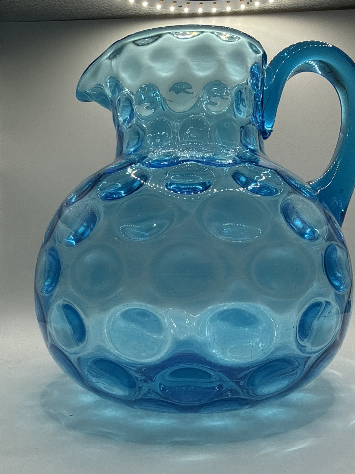 Blue Reverse Thumbprint Pitcher Vintage Glass