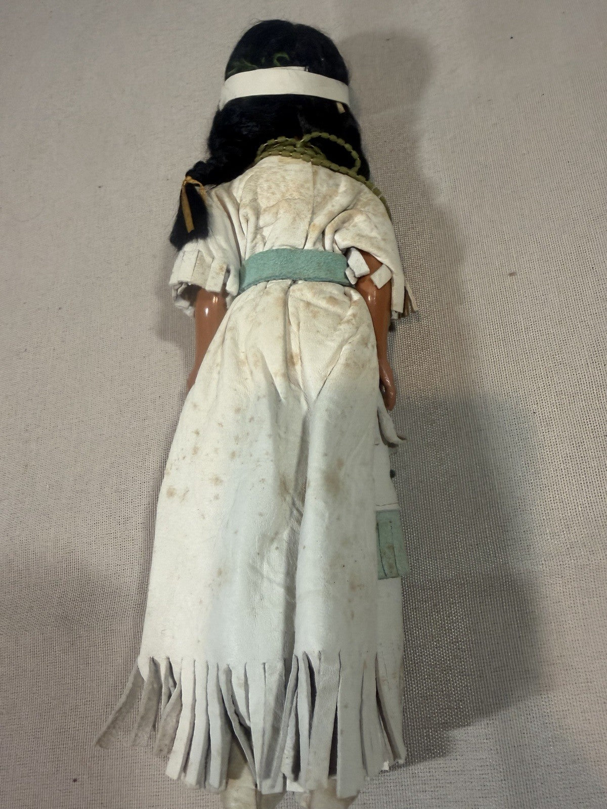 Vintage Native American Doll Sleepy Eyes Leather Beaded Dress 10"