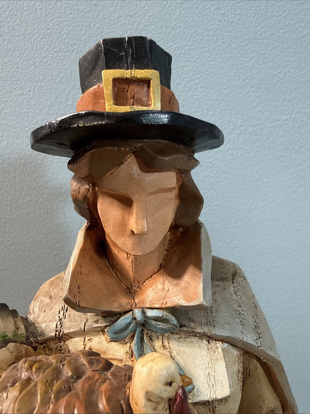 The Cracker Box Seasons Pilgrim Figurine Hand Painted Wood 13" Thanksgiving